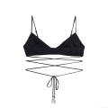 Women's Sexy Triangle Cup Bikini Set With Metal Pendant Halter Wrap Around Straps Solid Color Beachwear Bra And Low Waist Panties Swimwear Party Wear