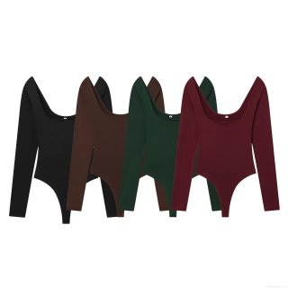 Women's Long Sleeve Bodysuit Cotton Blend Slim Fit U-Neck Backless Streetwear Fashion Romper Sexy Jumpsuit For Women Daily Casual Wear