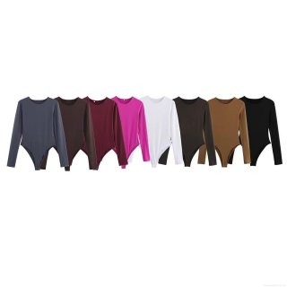 Women's Sexy Long Sleeve Bodysuit Polyester Elastic Slim Fit Solid Color Crew Neck Jumpsuit Streetwear Fashion Top For Daily Wear Autumn Spring