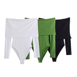 Women's Sexy Off Shoulder Long Sleeve Bodysuit Slim Fit Solid Color Milk Silk Leotard Top For Party Clubwear Casual Streetwear Autumn