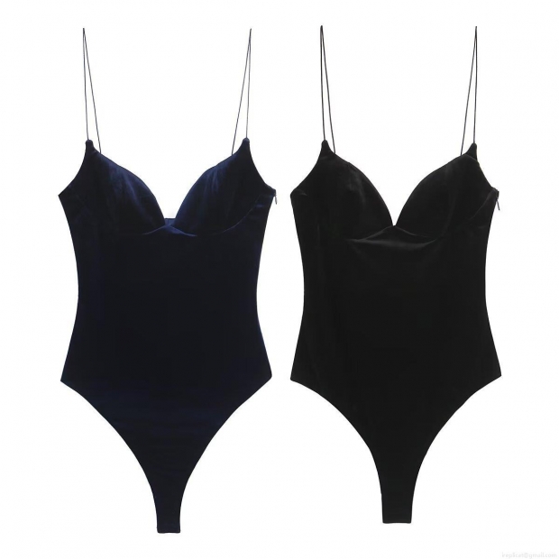 Women Sexy Velvet Backless Bodysuit Spaghetti Strap V-Neck Bodycon Jumpsuit Slim Fit Polyester Top For Party Clubwear Streetwear Solid Color Leotard