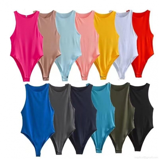 Sexy Women's Sleeveless Halter Neck Bodysuit Knit Polyester Slim Fit Solid Color One Piece Jumpsuit Base Layer Clubwear Streetwear Top