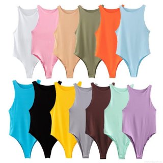 Women Sexy Sleeveless Bodysuit Halter Neck High Cut Slim Fit Stretchy Polyester Solid Color One Piece Jumpsuit For Women Streetwear Daily Party Wear