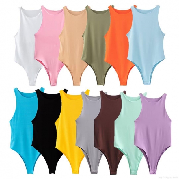 Women Sexy Sleeveless Bodysuit Halter Neck High Cut Slim Fit Stretchy Polyester Solid Color One Piece Jumpsuit For Women Streetwear Daily Party Wear