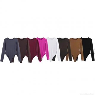 Women's Sexy Slim Fit Long Sleeve Bodysuit Milk Silk Crew Neck Solid Color Leotard Jumpsuit Top For Party Daily Wear