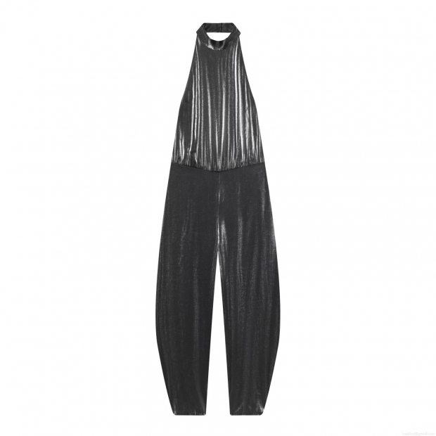 Metallic Sequin Halter Neck Backless Jumpsuit For Women Loose Lantern Pants Elegant Evening Party One-Piece Clubwear Sleeveless Long Romper Outfit