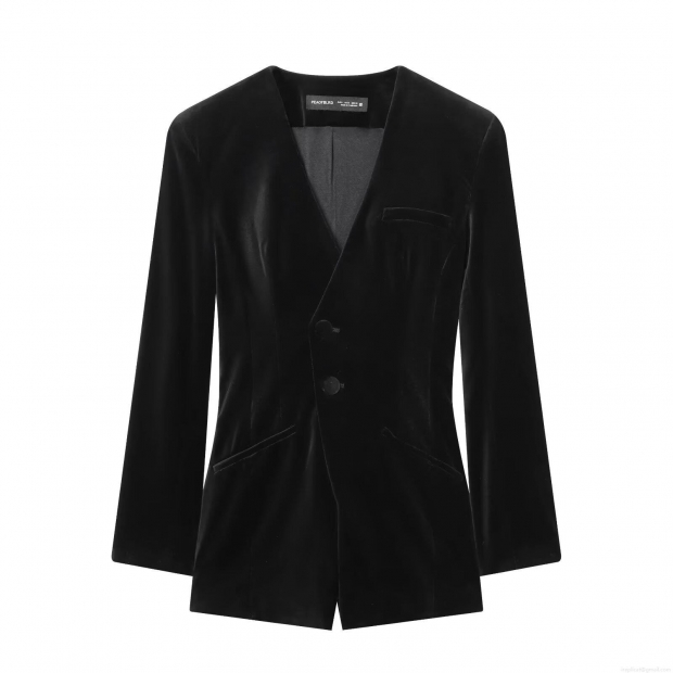 Women's Sexy Velvet Blazer Jumpsuit Deep V Neck Single Button Long Sleeve Bodycon Romper Suit Party Streetwear Jumpsuit For Women Black