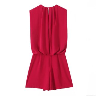 Women's Elegant Sleeveless Chiffon Jumpsuit Ruffle Waist Round Neck Short Romper Party Fashion One-Piece Outfit