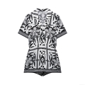 Women's Bohemian Floral Geometric Print Romper Short Sleeve V Neck Button Down Jumpsuit With Elastic Waist Summer Casual Beach Short Playsuit For Women
