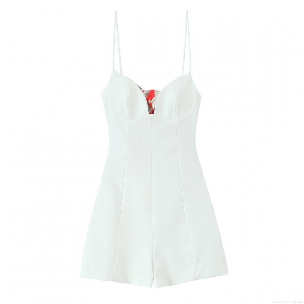 Women Sexy V Neck Spaghetti Strap Romper Cotton Polyester Blend Floral Bow Sleeveless Short Jumpsuit For Summer Beach Party Vacation Elegant White Play suit