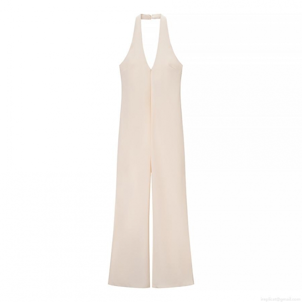 Sexy Women Halter Neck Deep V Backless Jumpsuit Sleeveless Polyester Straight Leg Long Pants Solid Color Elegant Summer Party Clubwear Jumpsuit for Women