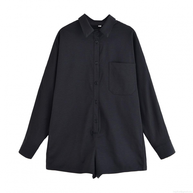 Women's Casual Long Sleeve Jumpsuit Romper Fashion Lapel Collar Button Down Solid Color Polyester Short Romper For Streetwear Daily Lady Street Style Streetwear Romper With Pockets