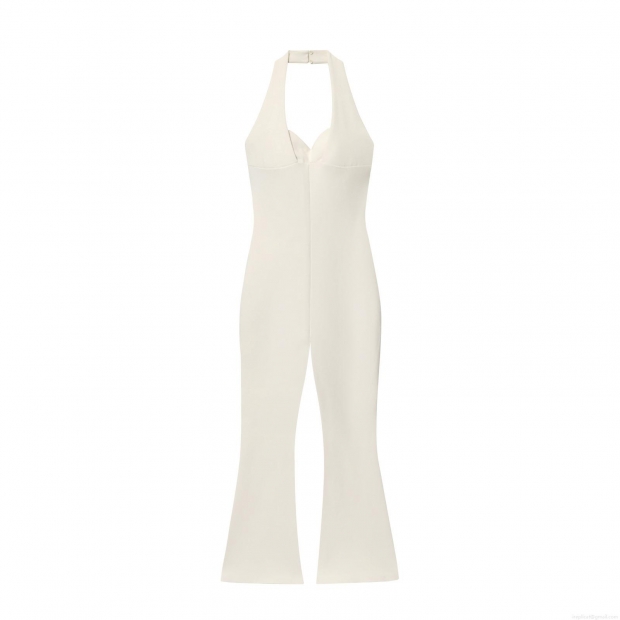 Sexy Halter Neck Backless Flared Jumpsuit Women Elegant Deep V Neck Slim Fit Bell-Bottom One-Piece Bodysuit Polyester Spandex Evening Party Clubwear