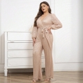 Women's Elegant Deep V-Neck Sequin Jumpsuit Long Sleeve Tie Waist Straight Leg Overall Champagne Gold Sexy Party Evening Club Romper For Ladies