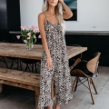 Women's Summer Bohemian Tie Dye Leopard Print Jumpsuit Sexy Spaghetti Strap V Neck Backless Wide Leg Casual Loose Full Length Romper