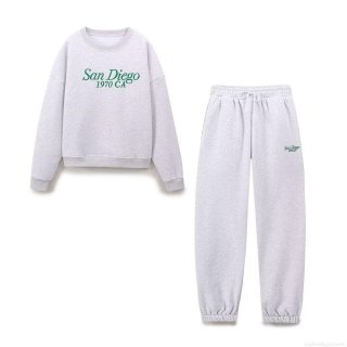 Women's Casual Heather Grey Fleece Lined Two Piece Set San Diego Letter Print Sweatshirt And Drawstring Sweatpants Pullover Jogger Suit
