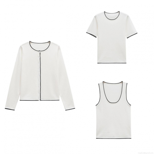 Women's 3-Piece Knit Set Contrast Trim Long Sleeve Cardigan Short Sleeve T-Shirt Cami Vest Casual Streetwear Outfits Mercerized Cotton White Black Trim Knitwear Tops