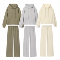 Women's Casual Solid Color Loungewear Set Fleece Lined Drawstring Hoodie and Wide Leg Pants Two Piece Outfits Soft Knit Sweatshirt Streetwear