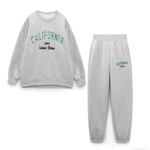 Women's Casual Cotton Blend Letter Embroidery Sweatshirt And Sweatpants Set Two Piece Outfits For Sporty Daily Loungewear Autumn Winter