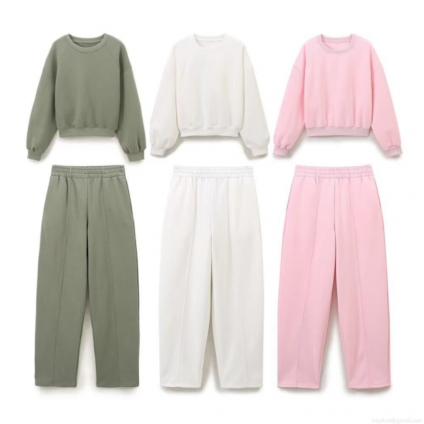 Women's Casual 85% Cotton Fleece Lined Sweatshirt Or Sweatpants Loose Round Neck Long Sleeve Pullover High Waist Elastic Straight Leg Trousers Daily Loungewear