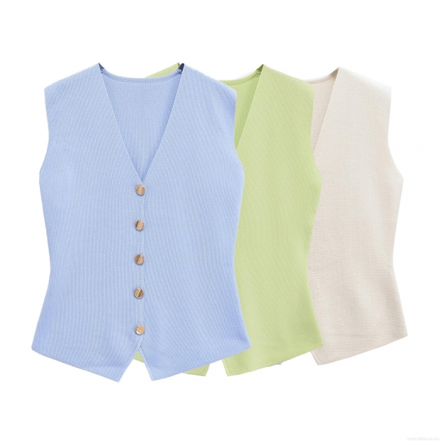 Women's Casual Elegant Knit V-Neck Vest And Pleated Patchwork Long Skirt Set With Gold Buttons Sleeveless Knitwear Waistcoat And High Waist Flowy Skirt For Women Streetwear