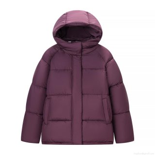 Women's Oversized Hooded Padded Jacket Polyester Quilted Thick Warm Winter Puffer Coat Solid Purple Casual Outdoor Streetwear Outerwear For Women