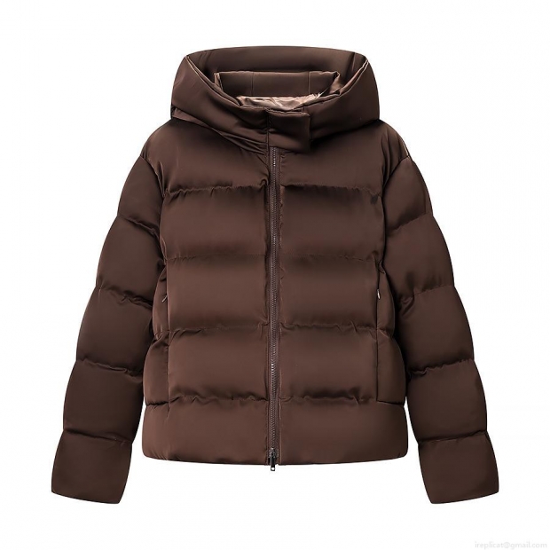 Women's Shiny Hooded Padded Jacket Fashion Loose Horizontal Quilted Winter Coat Warm Windproof Outwear Streetwear Casual Solid Color Polyester Brown