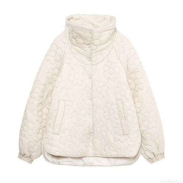 Women's Fashion Flower Shape Quilted Jacket High Neck Button Down Puffer Coat With Polyester Cotton Filling Casual Winter Autumn Streetwear Outerwear For Women