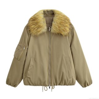 Women's Padded Puffer Jacket With Faux Fur Collar Solid Color Polyester Warm Winter Outerwear Coat With Drawstring Hem Casual Streetwear Ladies Windproof Clothing