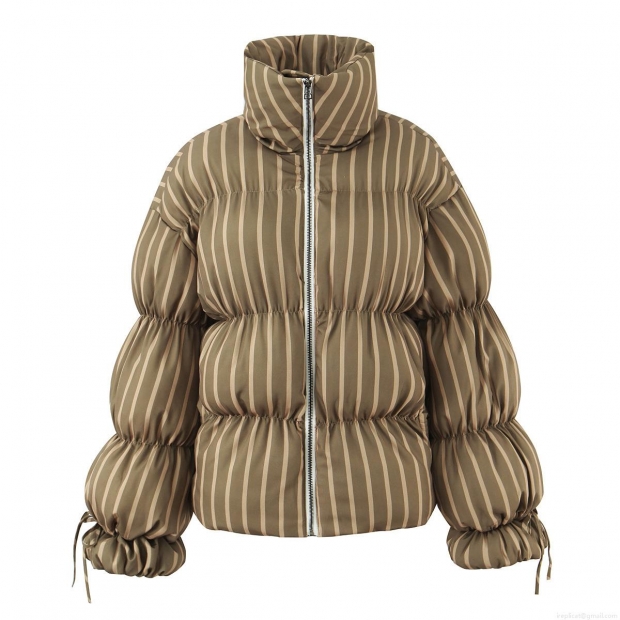 Women's Winter Striped Polyester Padded Puffer Jacket With Stand Collar Long Sleeve Quilted Warm Casual Streetwear Coat Outwear For Women