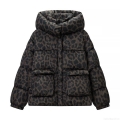 Women's Casual Leopard Print Hooded Padded Jacket Loose Winter Warm Polyester Coat With Pockets Long Sleeve Outerwear High Quality Warmth