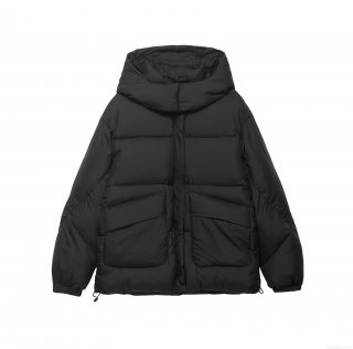 Women's Casual Black Hooded Puffer Jacket Windproof Thickened Quilted Cotton Padded Coat With Pockets For Winter Daily Outdoor
