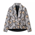 Women's Ethnic Geometric Print Quilted Jacket Warm Padded Cotton Puffer Coat With Belt V-Neck Casual Autumn Winter Outerwear