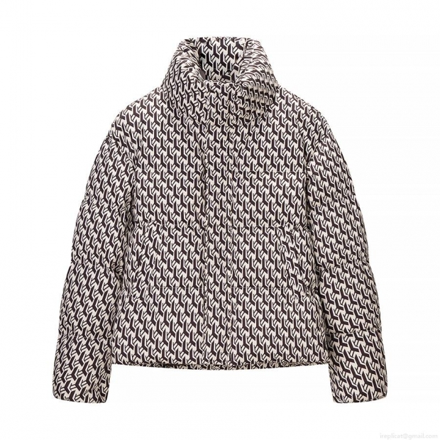 Women's Fashion Casual Geometric Pattern Padded Jacket Winter Short Stand Collar Cotton Blend Quilted Coat Warm Outerwear Long Sleeve Puffer Jacket