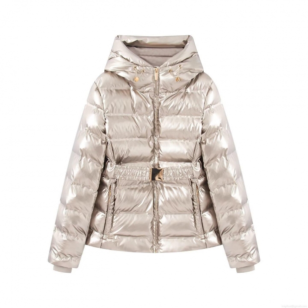 Women Metallic Shiny Hooded Padded Jacket Short Slim Fit Windproof Quilted Cotton Coat For Winter Casual Warm Outerwear Silver Gold