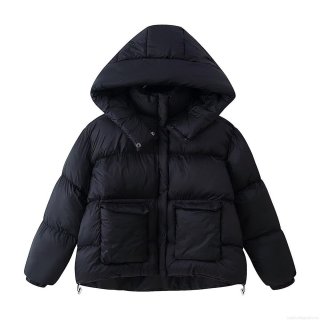Women's Hooded Puffer Jacket Casual Short Winter Coat With Pockets Windproof Thick Cotton Filled Parka For Daily Outdoor Outerwear