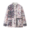 Women's Quilted Cotton Padded Jacket Polyester Spandex Patchwork Paisley Floral Print Stand Collar Single Breasted Warm Winter Coat Casual Outdoor Outerwear For Ladies