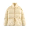 Women's Casual Puffer Jacket Cotton Polyester Blend Quilted Padded Coat With Drawstring Waist And Stand Collar Warm Winter Outerwear For Women Lightweight Fashion Slim Fit Padded Jacket