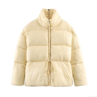 Women's Casual Puffer Jacket Cotton Polyester Blend Quilted Padded Coat With Drawstring Waist And Stand Collar Warm Winter Outerwear For Women Lightweight Fashion Slim Fit Padded Jacket