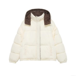 Women's Fashion Hooded Puffer Jacket Contrasting Lining Quilted Cotton-Padded Coat Mid-Length Warm Winter Outerwear For Women