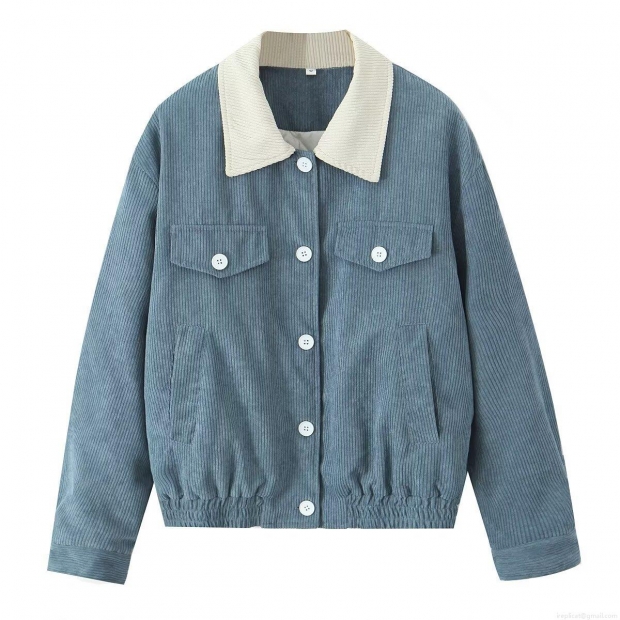 Women's Corduroy Quilted Padded Jacket Contrast Collar Retro Casual Button Down Coat With Pockets Autumn Winter Outerwear