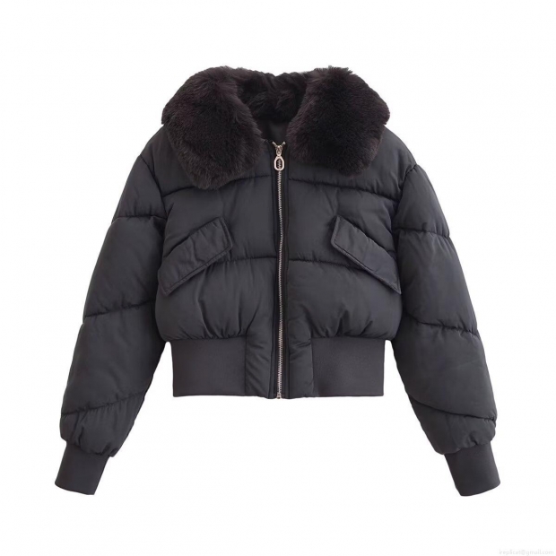 Women's Fashion Casual Cotton Padded Jacket With Faux Fur Collar Winter Warm Windproof Short Coat Zipper Outwear For Daily Cold Weather