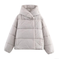 Women's Hooded Waterproof Puffer Jacket Thick Cotton-Padded Coat Loose Streetwear Warm Winter Jacket Outwear Solid Color Light Gray Polyester Jacket