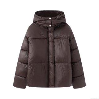 Women's Glossy Puffer Jacket Winter Warm Down Cotton Quilted Hooded Coat With Zipper Snap Closure Retro Casual Thick Outerwear For Women