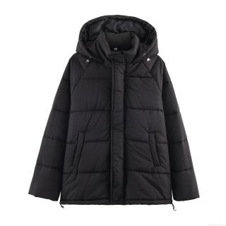 Women's Hooded Puffer Jacket Quilted Polyester Mid Length Drawstring Hem Winter Warm Overcoat Casual Oversized Streetwear Outerwear For Women