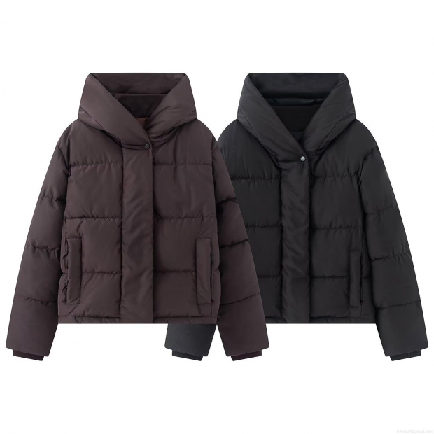 Women's Casual Hooded Padded Jacket Loose Quilted Warm Polyester Short Coat With Zipper Streetwear Outerwear For Autumn Winter