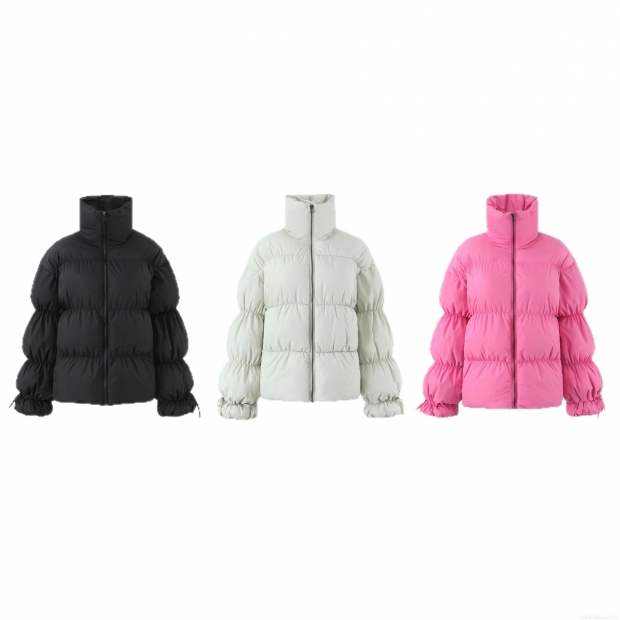 Women's Winter Puffer Jacket Stand Collar Long Sleeve Bubble Coat With Drawstring Cuffs Casual Warm Quilted Outerwear Streetwear Cotton Padded Jacket