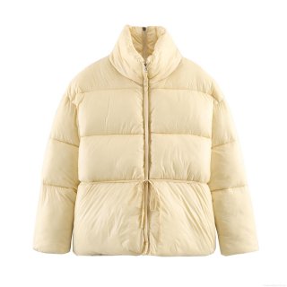 Women's Puffer Jacket White Duck Down Filled Warm Stand Collar Drawstring Waist Padded Coat Winter Casual Streetwear Ladies Windproof Outerwear