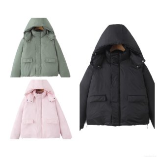 Women's Winter Oversized Padded Jacket Fashion Casual Detachable Hooded Cotton Coat Warm Windproof Short Parka Outerwear With Drawstring Hem