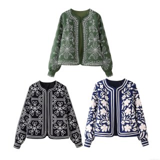 Women's Vintage Floral Print Quilted Jacket Round Neck Long Sleeve Lightweight Thin Cotton Padded Outwear Streetwear Ethnic Style Casual Coats
